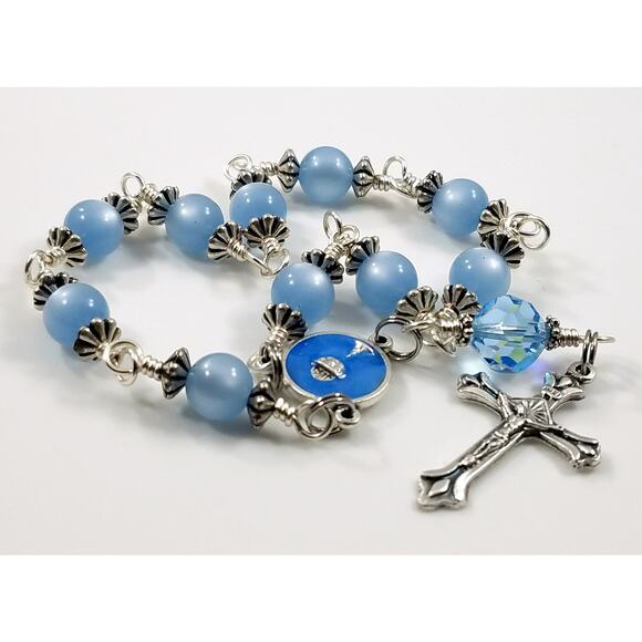 Holy Communion Chalice Blue Rosary, One Decade Rosary, Unbreakable Wire Wrapped - Picture 4 of 10